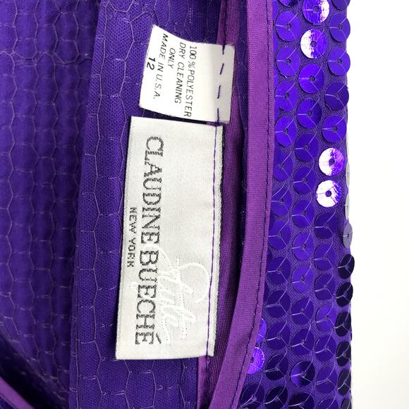 Claudine Bueche Sequin Dress 12 Scoop Neck Open Back Sleeveless Cocktail Purple - Picture 3 of 8